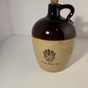 Vintage Miniature Brown Stoneware Whiskey Moonshine Jug with Cork